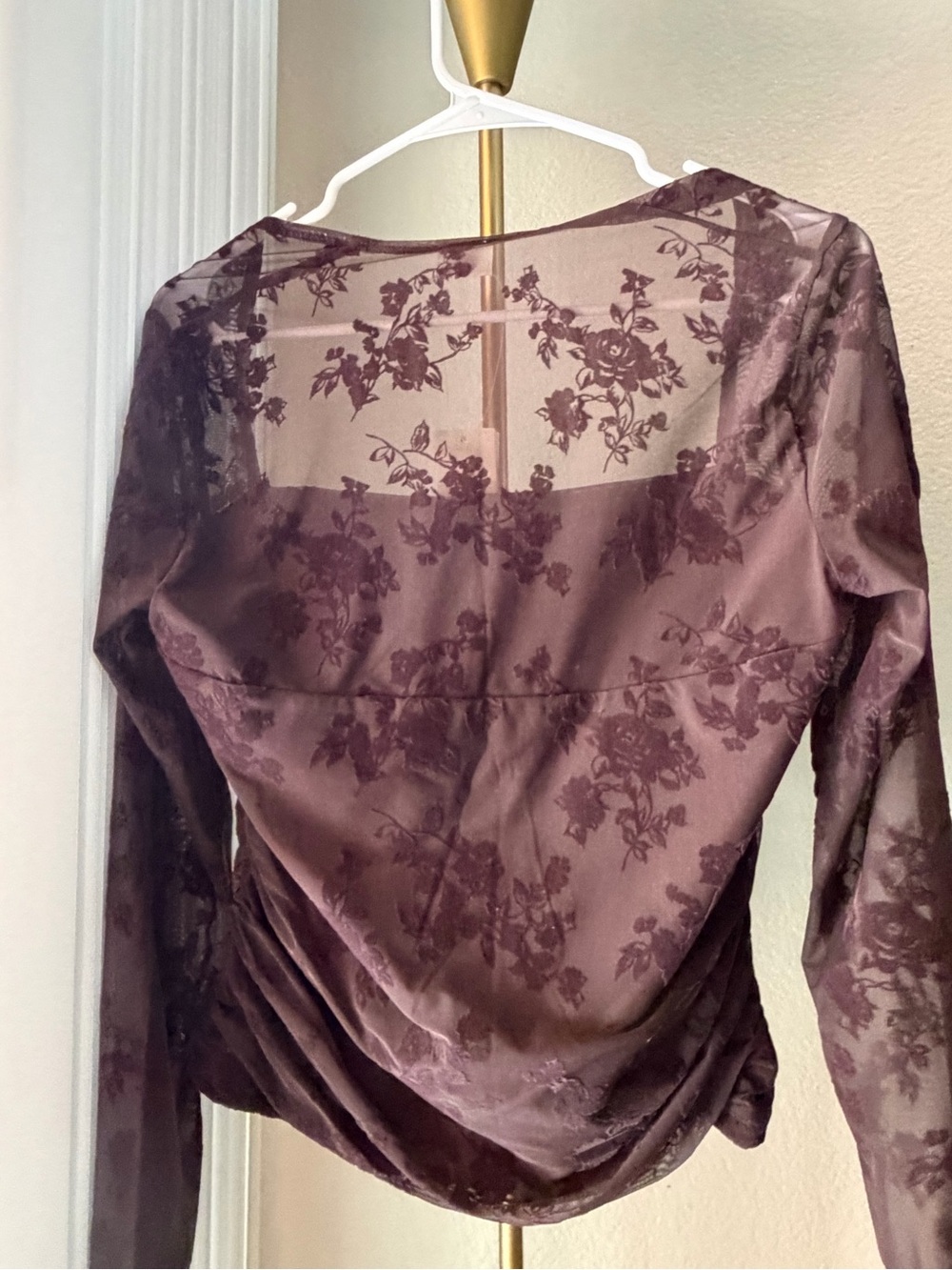 NWT Abercrombie & Fitch Ava Brown Mesh Long Sleeve Top, Size M - Picture 3 of 4